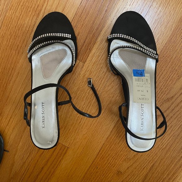 Black Stiletto Sandals with Rhinestone Detail - Picture 1 of 3